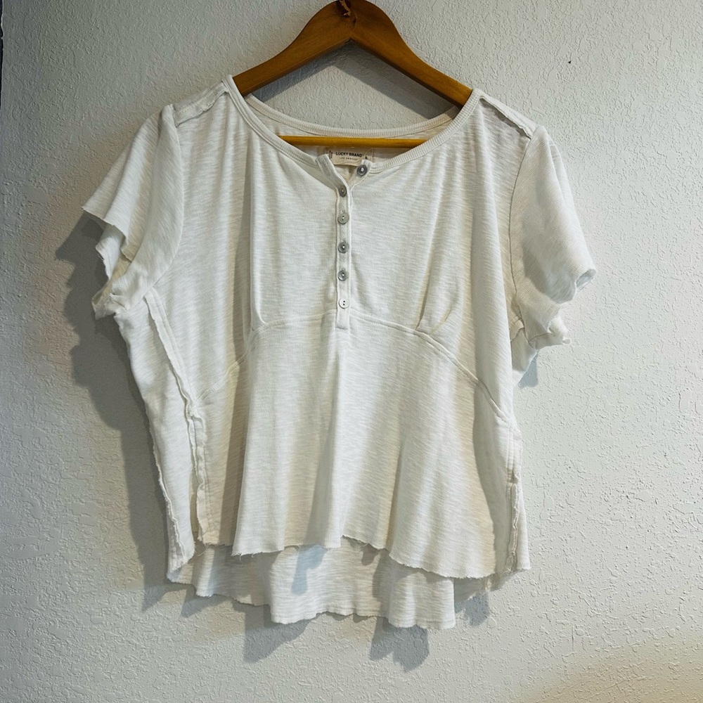 Lucky Brand White Flutter Sleeve Peplum Blouse